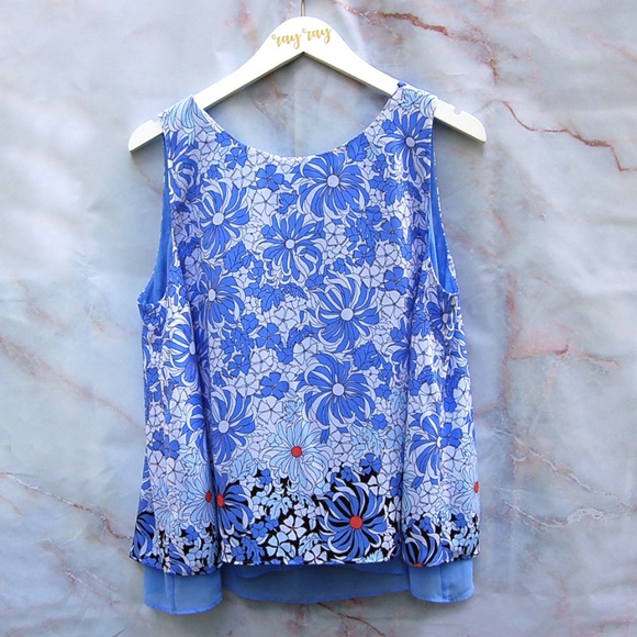 Kaari Blue Sleeveless Flower Pattern Top - Picture 1 of 6